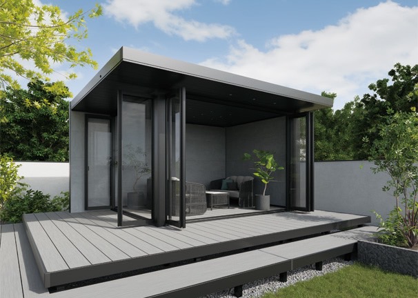 三協アルミ　モダン　おしゃれ　エクステリア　愛知・名古屋の外構専門店パートナーホームのエクステリア　製品一覧　X.スタイル（クロス.スタイル）　ガーデンルーム　独立納まり（はなれ）／デッキON仕様|パートナーホーム