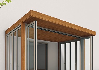 三協アルミ　モダン　おしゃれ　エクステリア　愛知・名古屋の外構専門店パートナーホームのエクステリア　製品一覧　X.スタイル（クロス.スタイル）　ガーデンルーム　軒 生活に便利な軒を設定。より快適にガーデンルームを活用できます。|パートナーホーム