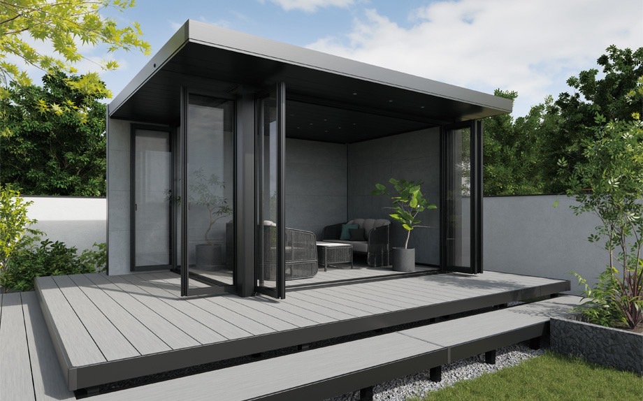 テラス　三協アルミ　モダン　おしゃれ　エクステリア　愛知・名古屋の外構専門店パートナーホームのエクステリア　製品一覧　X.スタイル（クロス.スタイル）　ガーデンルーム　独立納まり（はなれ）／デッキON仕様 ※画像は「ガーデンルーム」です。|パートナーホーム