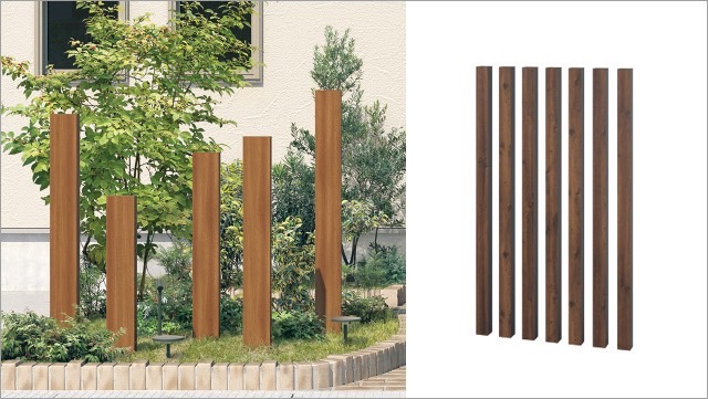 三協アルミ　モダン　おしゃれ　エクステリア　愛知・名古屋の外構専門店パートナーホームのエクステリア　製品一覧　門まわり装飾　マクリズム　枕木材 アクセントに取り入れやすい自然な風合いの木調色と形材色をそろえた枕木材です。太さの違う6種類の角サイズを用意しています。|パートナーホーム