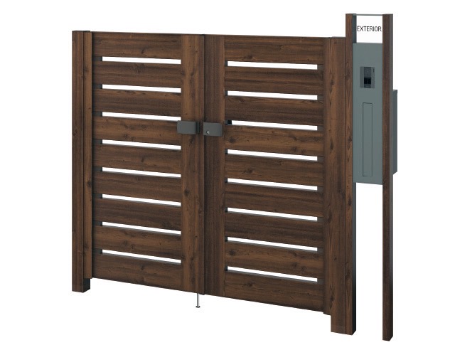 三協アルミ　モダン　おしゃれ　エクステリア　愛知・名古屋の外構専門店パートナーホームのエクステリア　製品一覧　門まわり装飾　マクリズム　機能門柱　門扉取り付け仕様|パートナーホーム