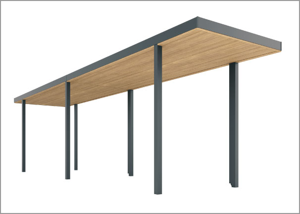 三協アルミ　モダン　おしゃれ　エクステリア　愛知・名古屋の外構専門店パートナーホームのエクステリア　製品一覧　X.スタイル（クロス.スタイル）　マルチルーフ　奥行連結6本柱仕様 奥行連結6本柱仕様で屋根下空間がすっきりとした印象に。|パートナーホーム