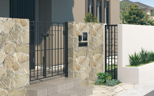 三協アルミ　モダン　おしゃれ　エクステリア　愛知・名古屋の外構専門店パートナーホームのエクステリア　製品一覧　門まわり装飾　アルミス　壁付けタイプ 壁付けタイプは支柱を立てず、壁付け部品を使用して直線塀の所々にワンポイントでお納めたり、部分的に光や風を採り入れたい場合にご使用ください。|パートナーホーム