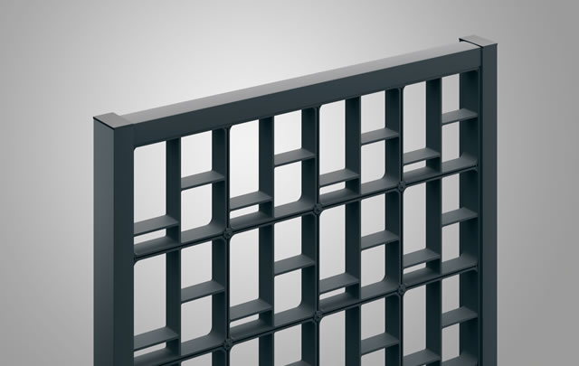 三協アルミ　モダン　おしゃれ　エクステリア　愛知・名古屋の外構専門店パートナーホームのエクステリア　製品一覧　門まわり装飾　アルミス　アルミブロックの繊細なデザインをまとめる支柱は、端部用と連結用を用意。豊富なサイズバリエーションと合わせ、様々な展開が可能です。|パートナーホーム