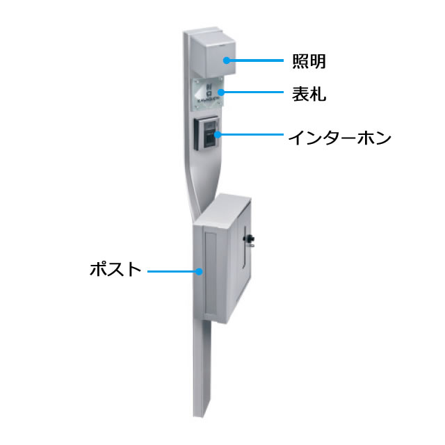 三協アルミ　モダン　おしゃれ　エクステリア　愛知・名古屋の外構専門店パートナーホームのエクステリア　製品一覧　機能ポール　クルポ　エントランスに必要なアイテムを1つに集約しました。|パートナーホーム