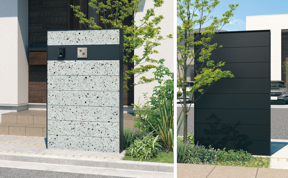 三協アルミ　モダン　おしゃれ　エクステリア　愛知・名古屋の外構専門店パートナーホームのエクステリア　製品一覧　門まわり装飾　みられ／MIRARE　シングルタイプ（アレンジ対応） 内観とのカラーコーディネートも楽しめます。|パートナーホーム