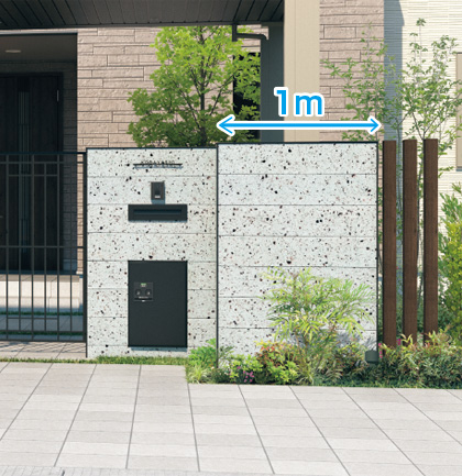 三協アルミ　モダン　おしゃれ　エクステリア　愛知・名古屋の外構専門店パートナーホームのエクステリア　製品一覧　門まわり装飾　みられ／MIRARE　門袖壁タイプ 狭小地でも使いやすいサイズでポスト・表札・宅配ボックスなど壁付けアイテムと組み合わせて使用できます。|パートナーホーム