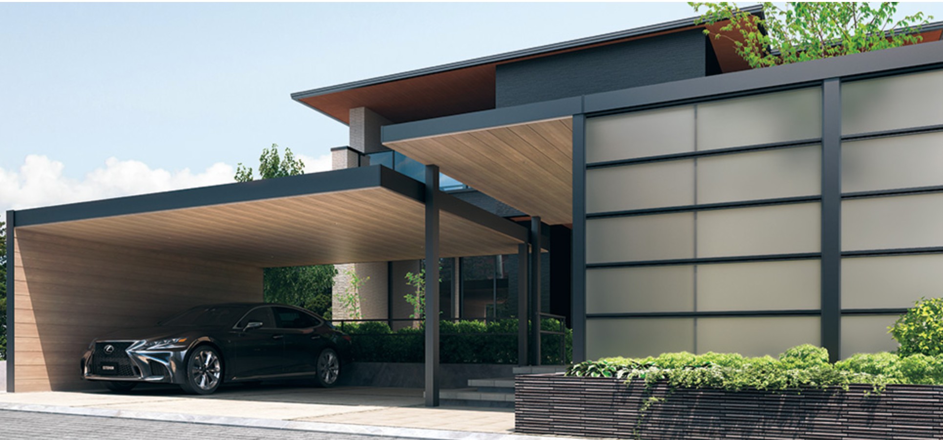 フル画像　三協アルミ　モダン　おしゃれ　エクステリア　愛知・名古屋の外構専門店パートナーホームのエクステリア　製品一覧　X.スタイル（クロス.スタイル）　カーポート　|パートナーホーム