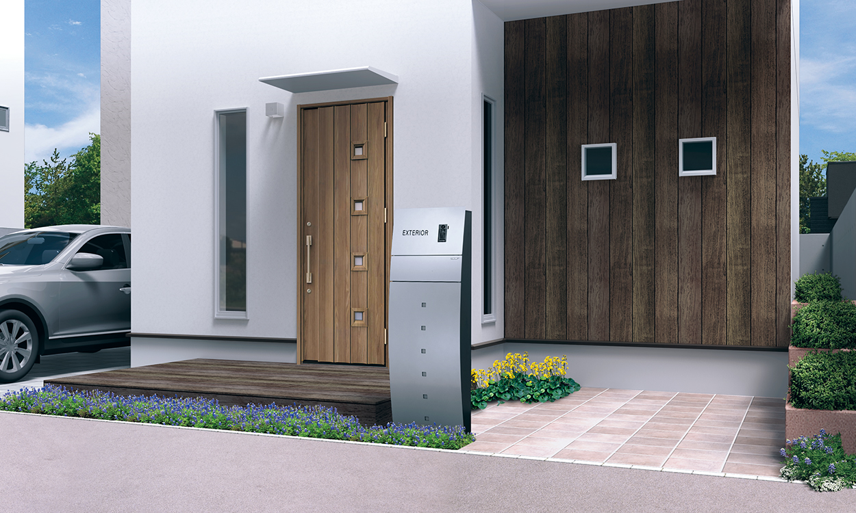 三協アルミ　モダン　おしゃれ　エクステリア　愛知・名古屋の外構専門店パートナーホームのエクステリア　製品一覧　機能ポール ステイム　シルバー Aタイプ／シルバー ダイヤル錠タイプ／テレビインターホンカバーパネル〈STMAｰTCｰH2〉|パートナーホーム