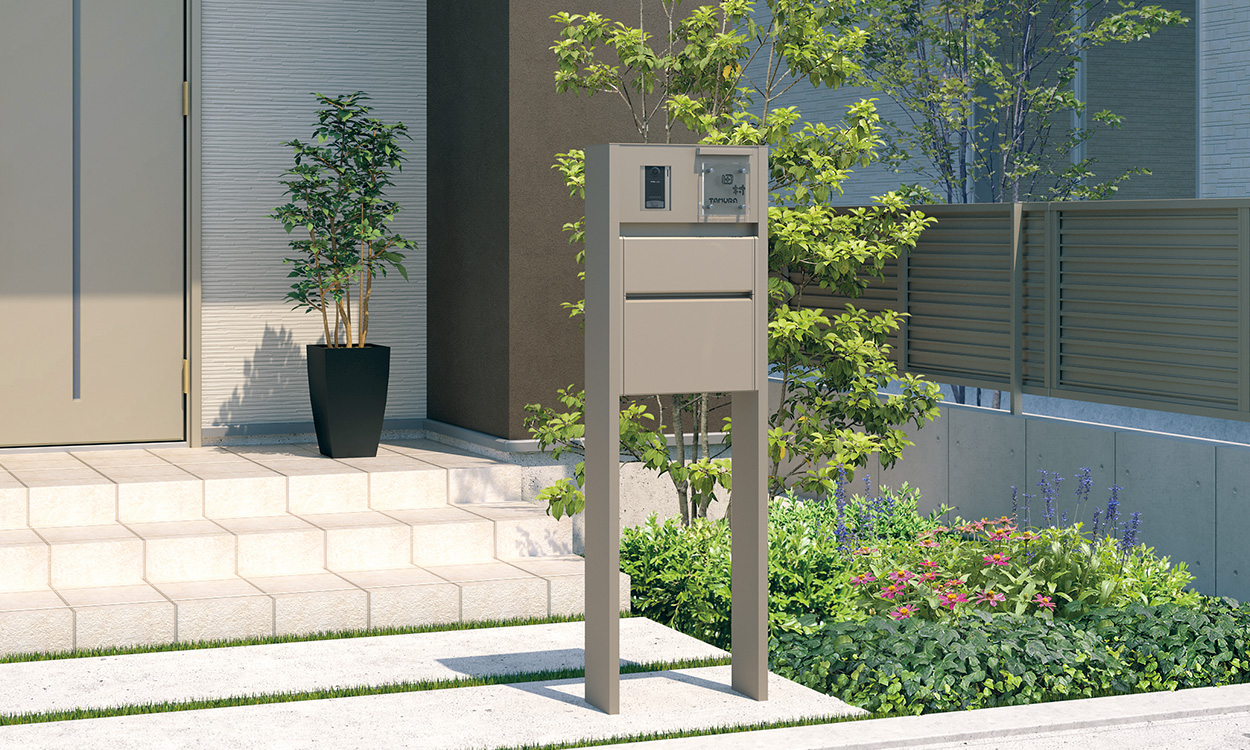 三協アルミ　モダン　おしゃれ　エクステリア　愛知・名古屋の外構専門店パートナーホームのエクステリア　製品一覧　機能ポール　スララ　アーバングレー 照明内蔵／表札〈KPｰGｰ1S：クリア〉|パートナーホーム