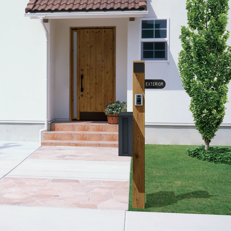 三協アルミ　モダン　おしゃれ　エクステリア　愛知・名古屋の外構専門店パートナーホームのエクステリア　製品一覧　機能ポール　　コレット　1型 オールドファッションパイン／表札〈FSNｰ1：ブラック〉／ポスト〈STSｰ1N：ブラック〉／ポスト取り付け金具〈STSｰTK〉／照明〈PD36型：黒〉|パートナーホーム