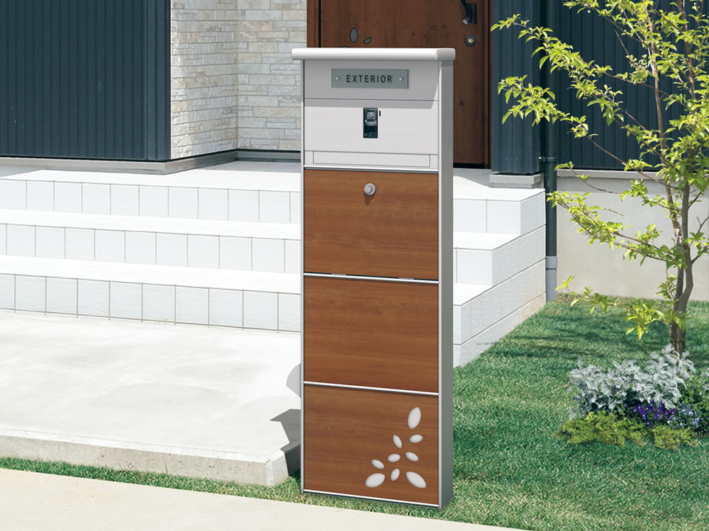 三協アルミ　機能門柱　アクセンティア【外構エクステリア商品】|三協アルミ　モダン　おしゃれ　エクステリア　愛知・名古屋の外構専門店パートナーホームのエクステリア　製品一覧　機能門柱 アクセンティア　独立仕様／デザインタイプ ポスト前入れ前出しタイプ／テレビインターホンカバー〈ATｰKMｰTCH2〉／表札〈ATｰKMｰG：CL〉／外部コンセント〈CPOP〉|パートナーホーム