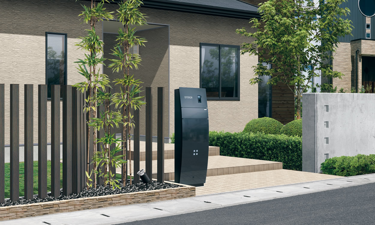 三協アルミ　モダン　おしゃれ　エクステリア　愛知・名古屋の外構専門店パートナーホームのエクステリア　製品一覧　機能ポール ステイム　AJタイプ／黒 ダイヤル錠タイプ／テレビインターホンカバーパネル〈STMAｰTCｰH2〉|パートナーホーム