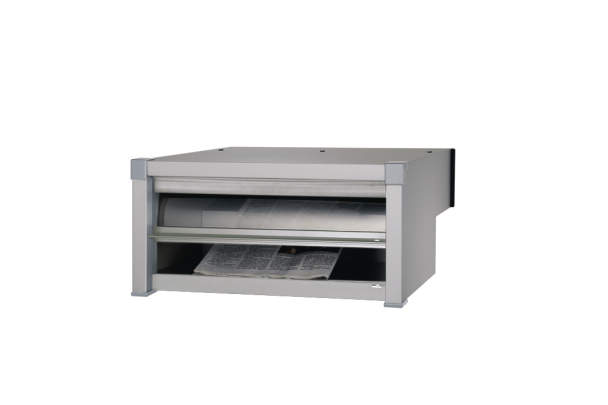 半開時　三協アルミ　モダン　おしゃれ　エクステリア　愛知・名古屋の外構専門店パートナーホームのエクステリア　製品一覧　ポスト　SOR型　取り出し口「ストッパー機構」 開いた位置で止まる「ストッパー機構」付きで、荷物を持ちながらでも郵便物をラクに取り出せます。|パートナーホーム