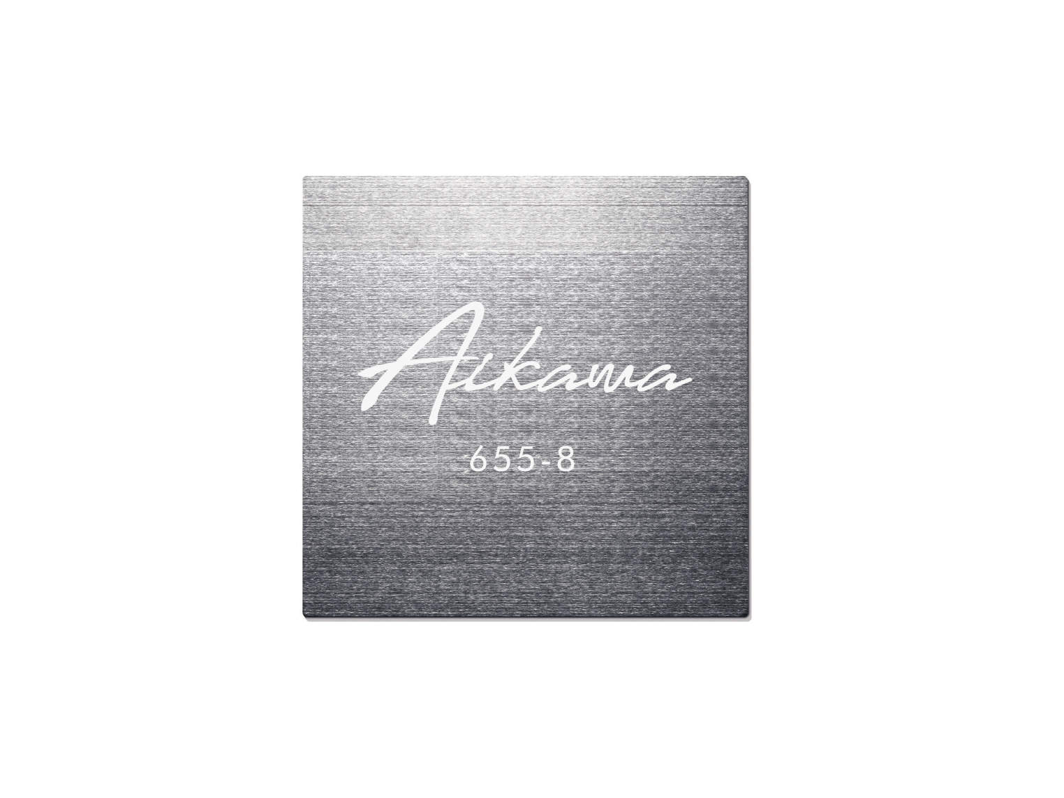 三協アルミ　表札　モダン　おしゃれ　エクステリア　愛知・名古屋の外構専門店パートナーホームのエクステリア　製品一覧　ステンレス　ESB／文字：シルバー色 使用書体：名前 ワンダースクリプト体 番地 フーツラ体／レイアウト：D BSTL-1＜壁付け専用＞|パートナーホーム