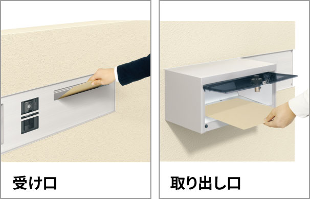 三協アルミ　モダン　おしゃれ　エクステリア　愛知・名古屋の外構専門店パートナーホームのエクステリア　製品一覧　ポスト機能ユニット　ポスト（横長タイプ） 裏蓋は片手で郵便物を取り出せる保持機能付きです。また、半透明の樹脂製で蓋をあけずに郵便物の確認ができます。 ※メール便には対応できません。|パートナーホーム