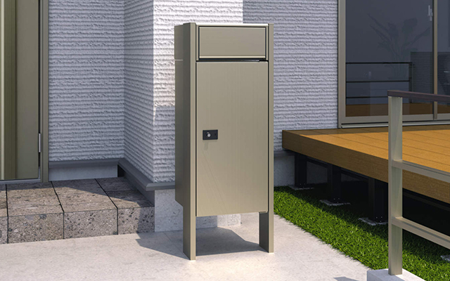 ポール建てタイプ（ポスト付きタイプ） 三協アルミ　モダン　おしゃれ　エクステリア　愛知・名古屋の外構専門店パートナーホームのエクステリア　製品一覧　宅配ボックス フレムスLight（ライト）S型　|パートナーホーム