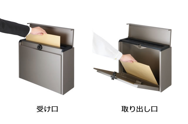 上入れ前出しタイプ 上入れ前出しタイプのため、限られた敷地への設置に適しています。 三協アルミ　モダン　おしゃれ　エクステリア　愛知・名古屋の外構専門店パートナーホームのエクステリア　製品一覧　ポスト　SMA型　|パートナーホーム
