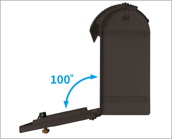 郵便物の取り出しやすさに配慮 取り出し口の開き角度は100°と大きく開き、郵便物が取りやすくなっています。　三協アルミ　モダン　おしゃれ　エクステリア　愛知・名古屋の外構専門店パートナーホームのエクステリア　製品一覧　ポスト　ＳＷＤ型　|パートナーホーム