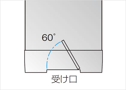 防犯性に配慮した開き角度。 受け口の開き角度は最大で60゜に設定。手が入りにくく、防犯性に配慮した構造です。　三協アルミ　モダン　おしゃれ　エクステリア　愛知・名古屋の外構専門店パートナーホームのエクステリア　製品一覧　ポスト　STS-1N型　|パートナーホーム