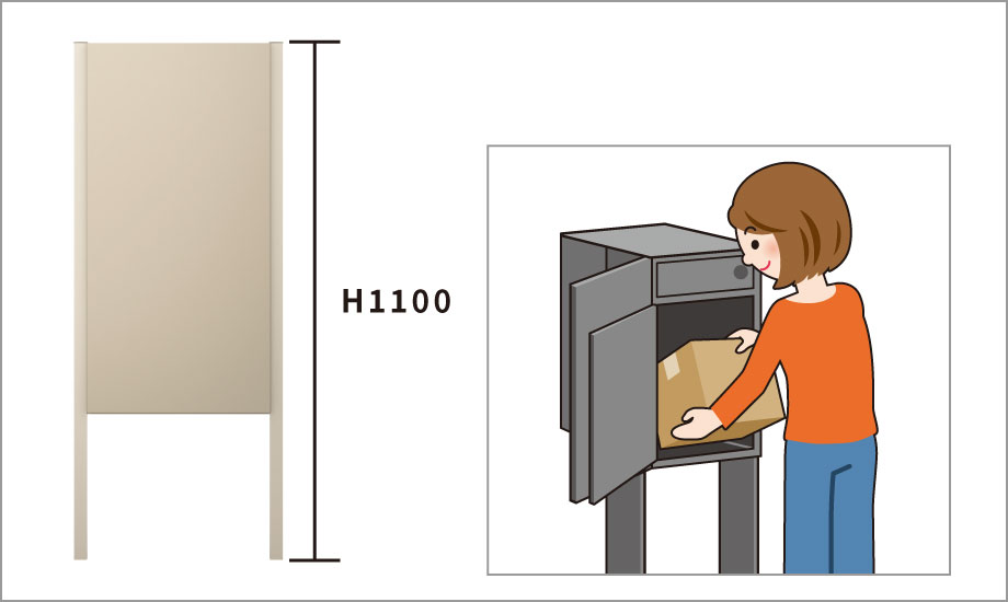 三協アルミ　モダン　おしゃれ　エクステリア　愛知・名古屋の外構専門店パートナーホームのエクステリア　製品一覧　宅配ポスト　フレムスBasic　②荷物の取り出し方 しゃがまずに荷物を取り出すことができます。|パートナーホーム