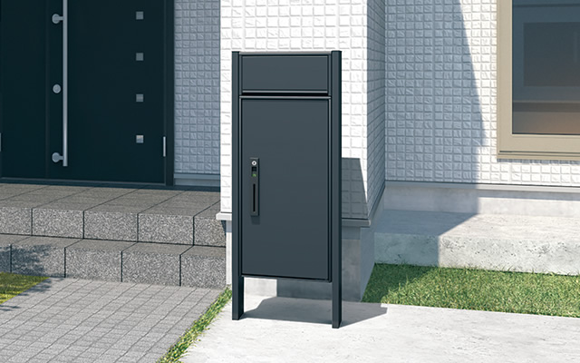 三協アルミ　モダン　おしゃれ　エクステリア　愛知・名古屋の外構専門店パートナーホームのエクステリア　製品一覧　宅配ボックス　フレムスLight（ライト）P型　ポール建てタイプ（ポスト付きタイプ）|パートナーホーム