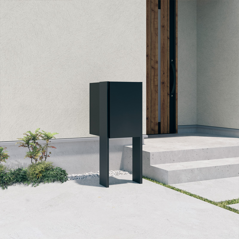 三協アルミ　モダン　おしゃれ　エクステリア　愛知・名古屋の外構専門店パートナーホームのエクステリア　製品一覧　宅配ポスト　フレムスBasic　ポール埋め込みタイプ（宅配ポスト：コンパクトタイプ） ブラック（KC）／ポール建てタイプ（ポール埋め込みタイプ）／宅配ポスト：コンパクトタイプ|パートナーホーム