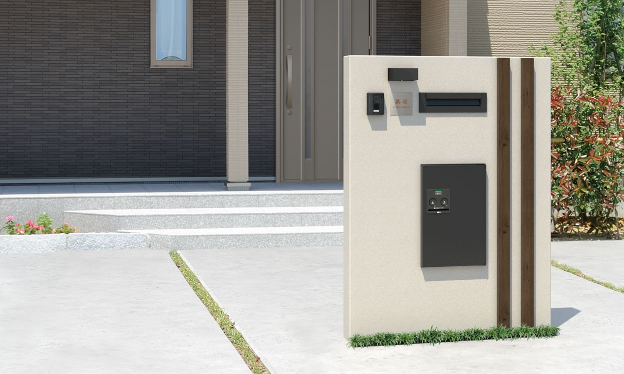 三協アルミ　モダン　おしゃれ　エクステリア　愛知・名古屋の外構専門店パートナーホームのエクステリア　製品一覧　宅配ボックス　フレムスClassic（クラシック）　埋め込みタイプ（ミドルタイプ） ブラック（KA）／埋め込みタイプ(後出し)|パートナーホーム