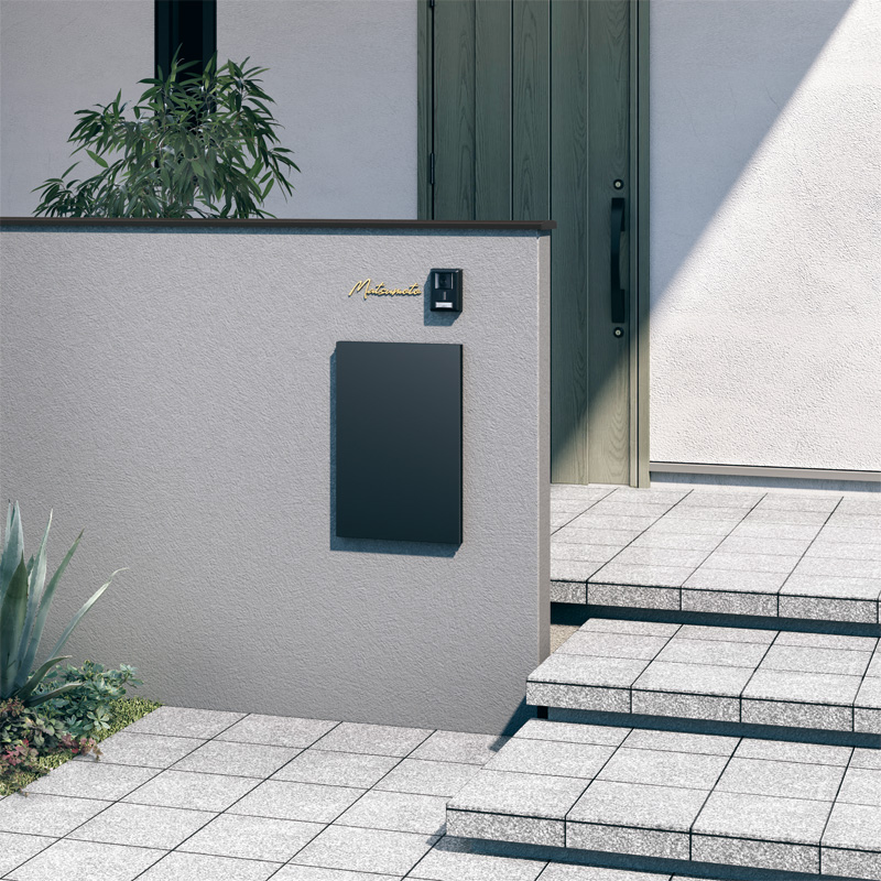 三協アルミ　モダン　おしゃれ　エクステリア　愛知・名古屋の外構専門店パートナーホームのエクステリア　製品一覧　宅配ポスト　フレムスBasic　埋め込みタイプ（宅配ポスト：コンパクトタイプ） ブラック（KC）／埋め込みタイプ／宅配ポスト：コンパクトタイプ|パートナーホーム