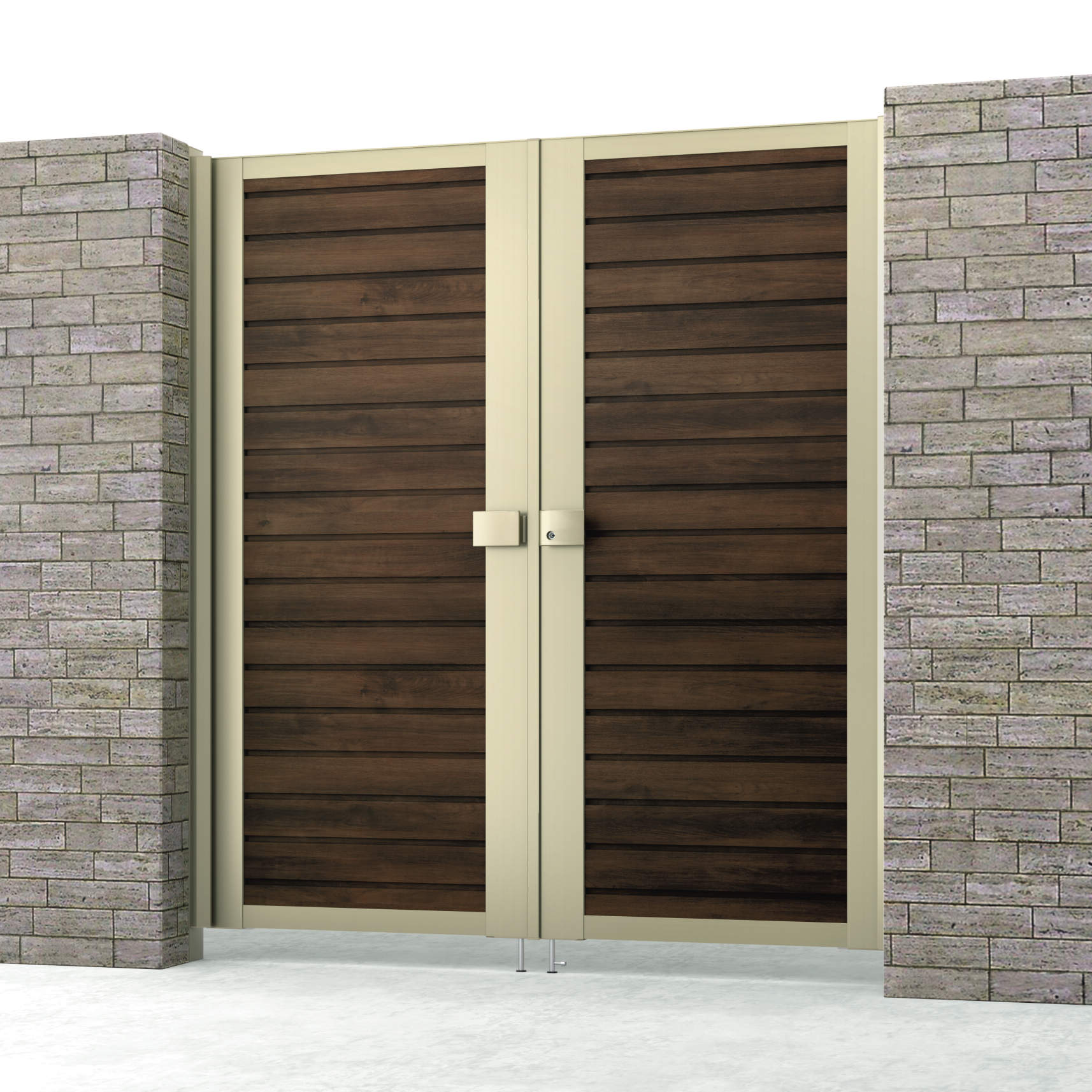 三協アルミ　門扉　モダン　おしゃれ　エクステリア　愛知・名古屋の外構専門店パートナーホームのエクステリア　製品一覧　シャトレナⅡハイタイプ　YMH型　トラッドオーク・アーバングレー（FAU）|パートナーホーム