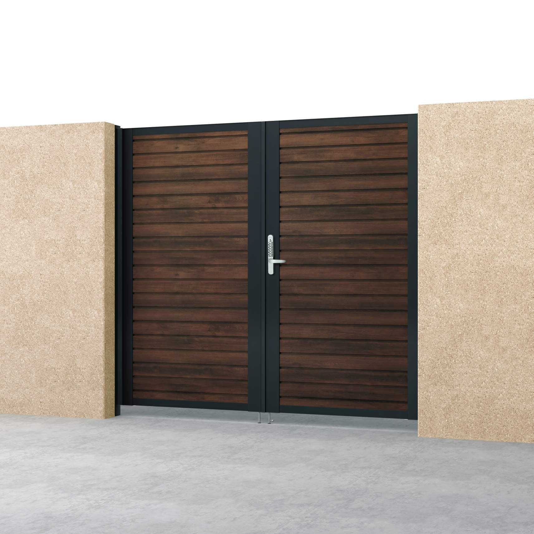 三協アルミ　門扉　モダン　おしゃれ　エクステリア　愛知・名古屋の外構専門店パートナーホームのエクステリア　製品一覧　シャトレナⅡハイタイプ　YMHK型　トラッドオーク・ブラック（FAK）|パートナーホーム