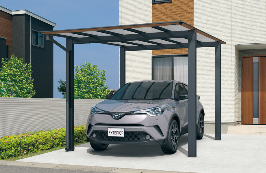 耐積雪量20cm仕様：両側支持タイプ 三協アルミ　カーポート　モダン　おしゃれ　エクステリア　愛知・名古屋の外構専門店パートナーホームのエクステリア　製品一覧　スカイリード　|パートナーホーム