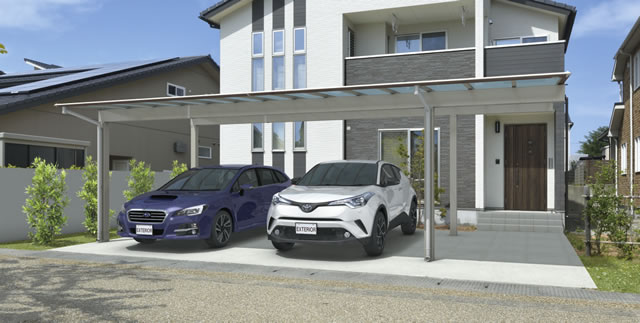 三協アルミ　カーポート　モダン　おしゃれ　エクステリア　愛知・名古屋の外構専門店パートナーホームのエクステリア　製品一覧　スカイリード　柱間口方向移動|パートナーホーム