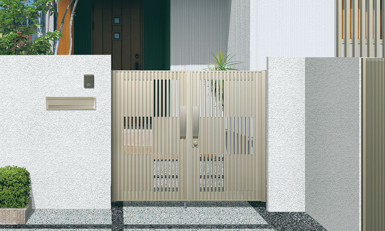 1型 アーバングレー／0814　三協アルミ　門扉　モダン　おしゃれ　エクステリア　愛知・名古屋の外構専門店パートナーホームのエクステリア　製品一覧　形材門扉　J.モダン　|パートナーホーム