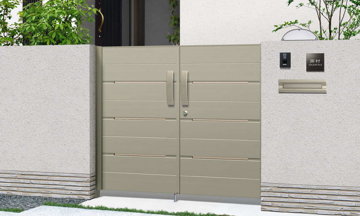 1型 アーバングレー／0814　三協アルミ　門扉　モダン　おしゃれ　エクステリア　愛知・名古屋の外構専門店パートナーホームのエクステリア　製品一覧　形材門扉　ラグレシア　|パートナーホーム