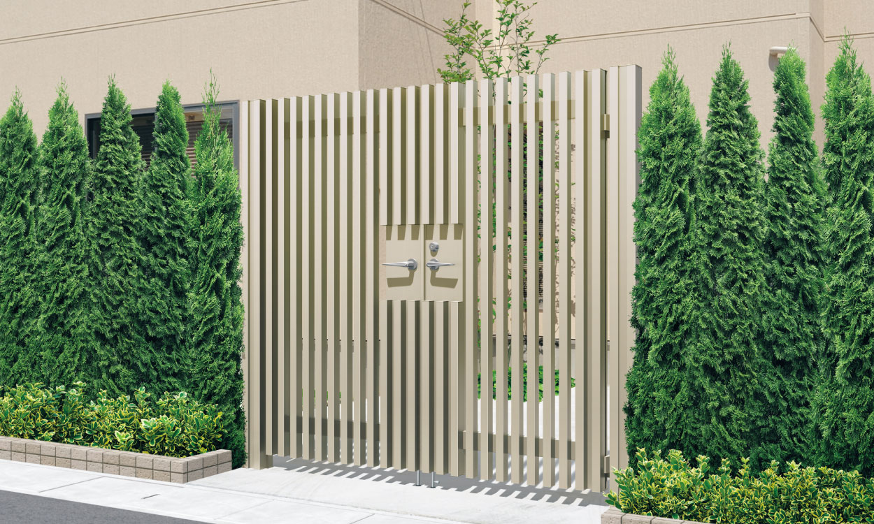 三協アルミ　門扉　モダン　おしゃれ　エクステリア　愛知・名古屋の外構専門店パートナーホームのエクステリア　製品一覧　形材門扉　エルファード　1型 アーバングレー（UC）／レバーハンドル錠／0818|パートナーホーム