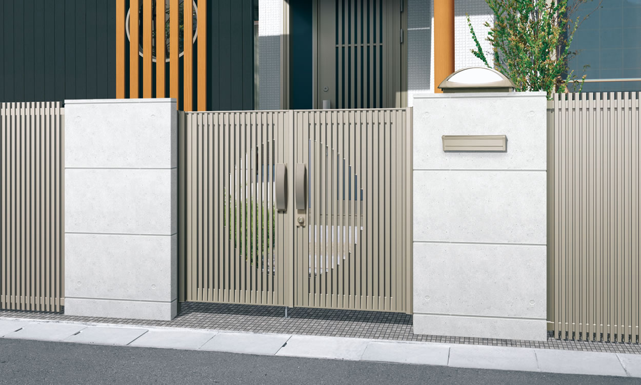 2型 アーバングレー／0814　三協アルミ　門扉　モダン　おしゃれ　エクステリア　愛知・名古屋の外構専門店パートナーホームのエクステリア　製品一覧　形材門扉　J.モダン　|パートナーホーム