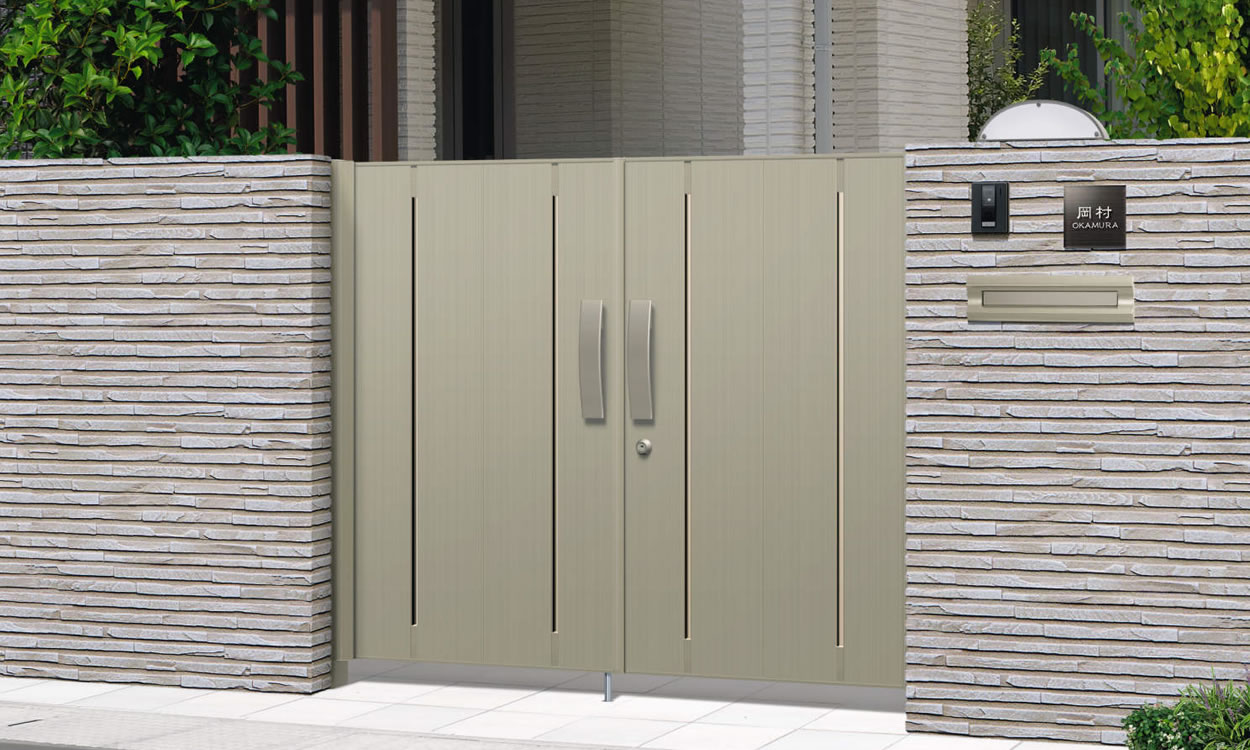 三協アルミ　門扉　モダン　おしゃれ　エクステリア　愛知・名古屋の外構専門店パートナーホームのエクステリア　製品一覧　形材門扉　ラグレシア　2型 アーバングレー／0814|パートナーホーム