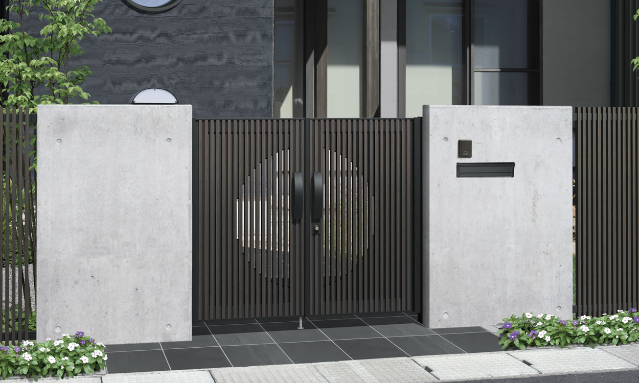 2型 HGK（ビターグレイン・ブラック）／0814　三協アルミ　門扉　モダン　おしゃれ　エクステリア　愛知・名古屋の外構専門店パートナーホームのエクステリア　製品一覧　形材門扉　J.モダン　|パートナーホーム