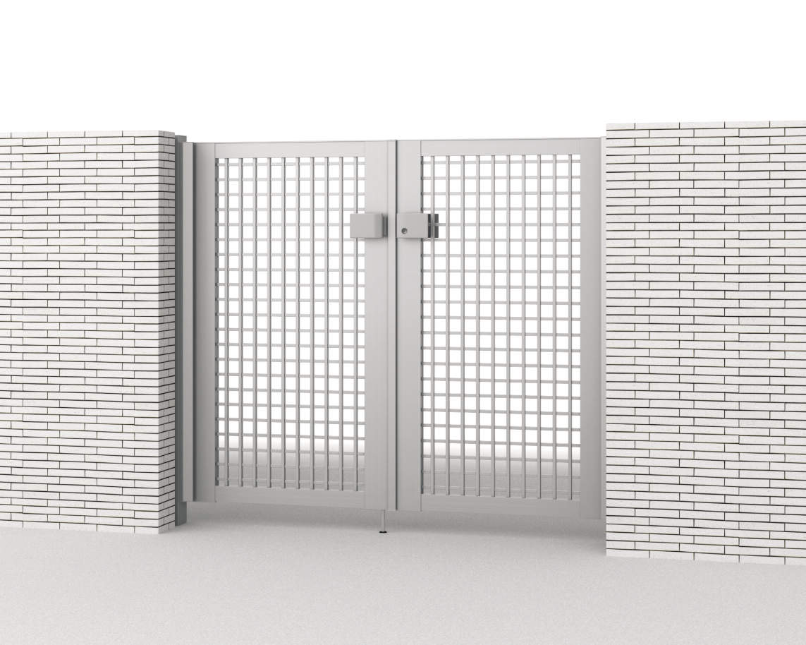 0712/すき間ガード（吊元側）/サンシルバー（SLC）　三協アルミ　門扉　モダン　おしゃれ　エクステリア　愛知・名古屋の外構専門店パートナーホームのエクステリア　製品一覧　形材門扉　レジリア　TY型（マス格子）|パートナーホーム