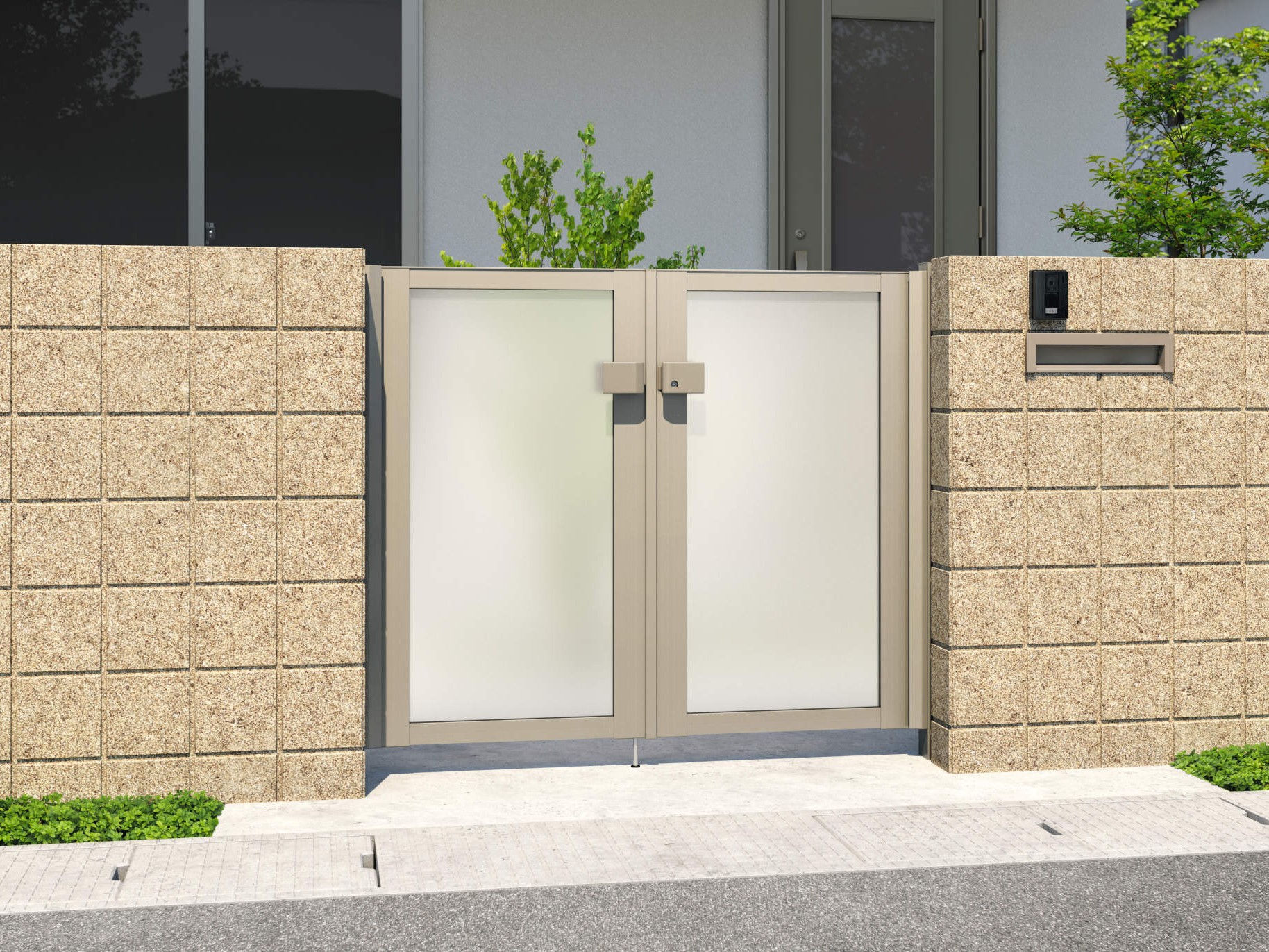 三協アルミ　レジリア　TY型・SP型【外構エクステリア商品】|サムネイル　0712/すき間ガード（吊元側）/アーバングレー（UC）　三協アルミ　門扉　モダン　おしゃれ　エクステリア　愛知・名古屋の外構専門店パートナーホームのエクステリア　製品一覧　形材門扉　レジリア　SP型（採光パネル）|パートナーホーム