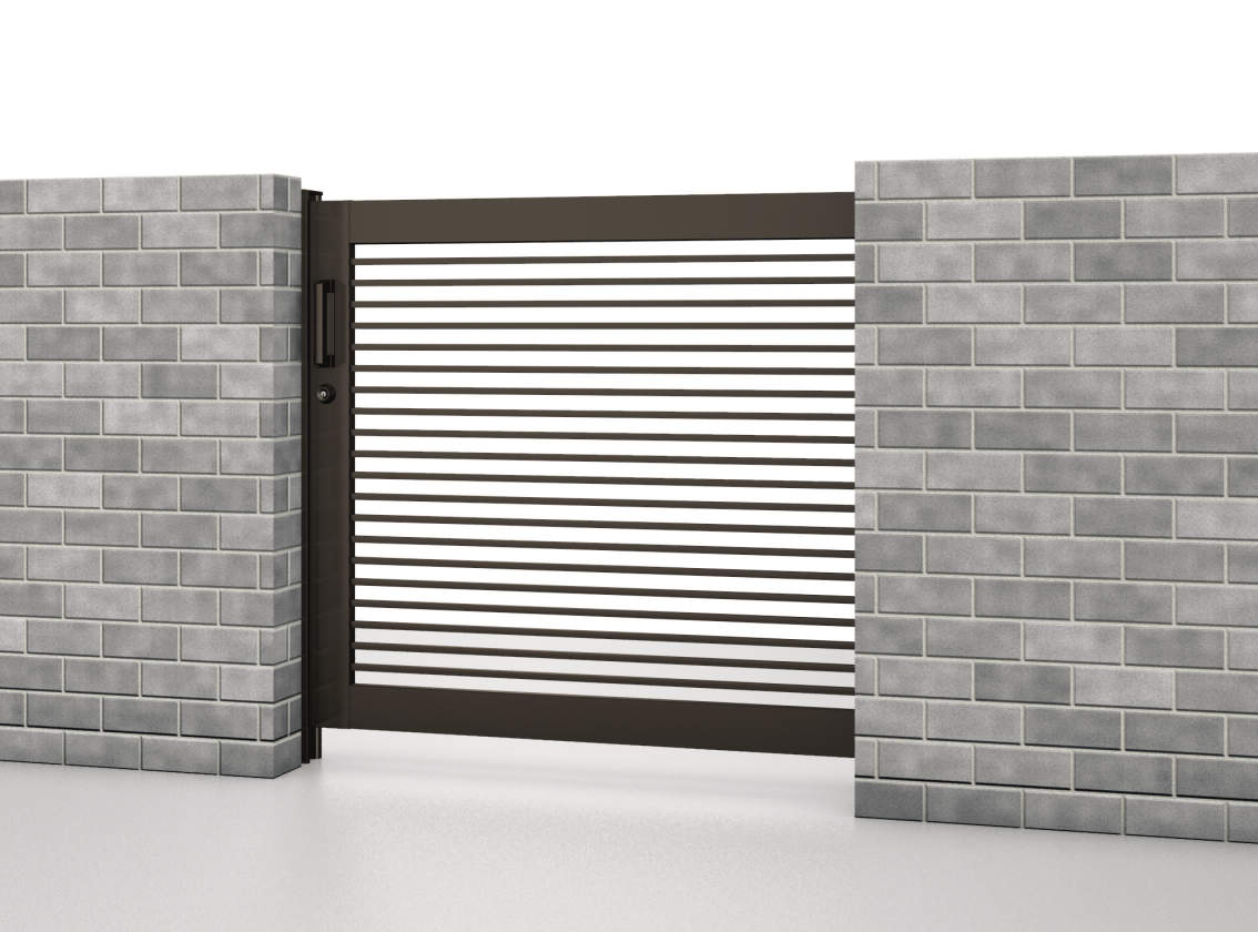 SRN-1　ダークブロンズ（BD）　袖扉なしタイプ　三協アルミ　門まわり　モダン　おしゃれ　エクステリア　愛知・名古屋の外構専門店パートナーホームのエクステリア　製品一覧　スライド門扉　レナード　|パートナーホーム