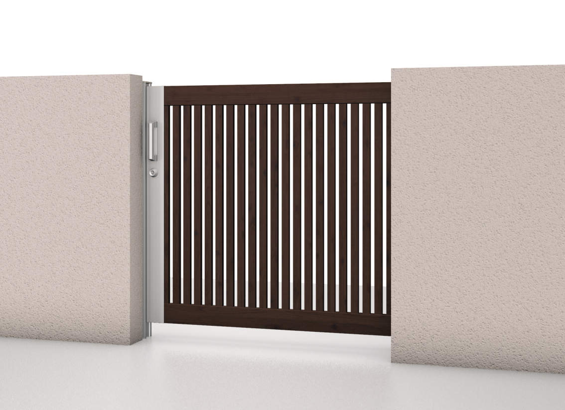 トラッドオーク・サンシルバー（FAL）　三協アルミ　門まわり　モダン　おしゃれ　エクステリア　愛知・名古屋の外構専門店パートナーホームのエクステリア　製品一覧　スライド門扉　レナード　|パートナーホーム