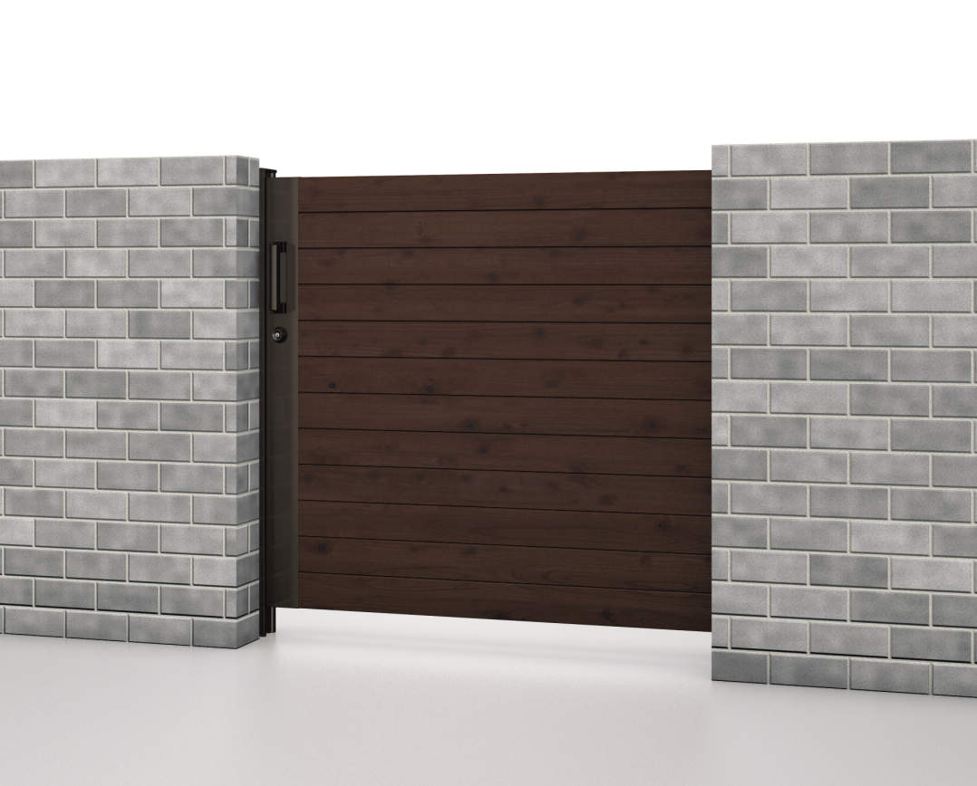 トラッドオーク・ダークブロンズ（FAC）　SRN-M5　三協アルミ　門まわり　モダン　おしゃれ　エクステリア　愛知・名古屋の外構専門店パートナーホームのエクステリア　製品一覧　スライド門扉　レナード　|パートナーホーム