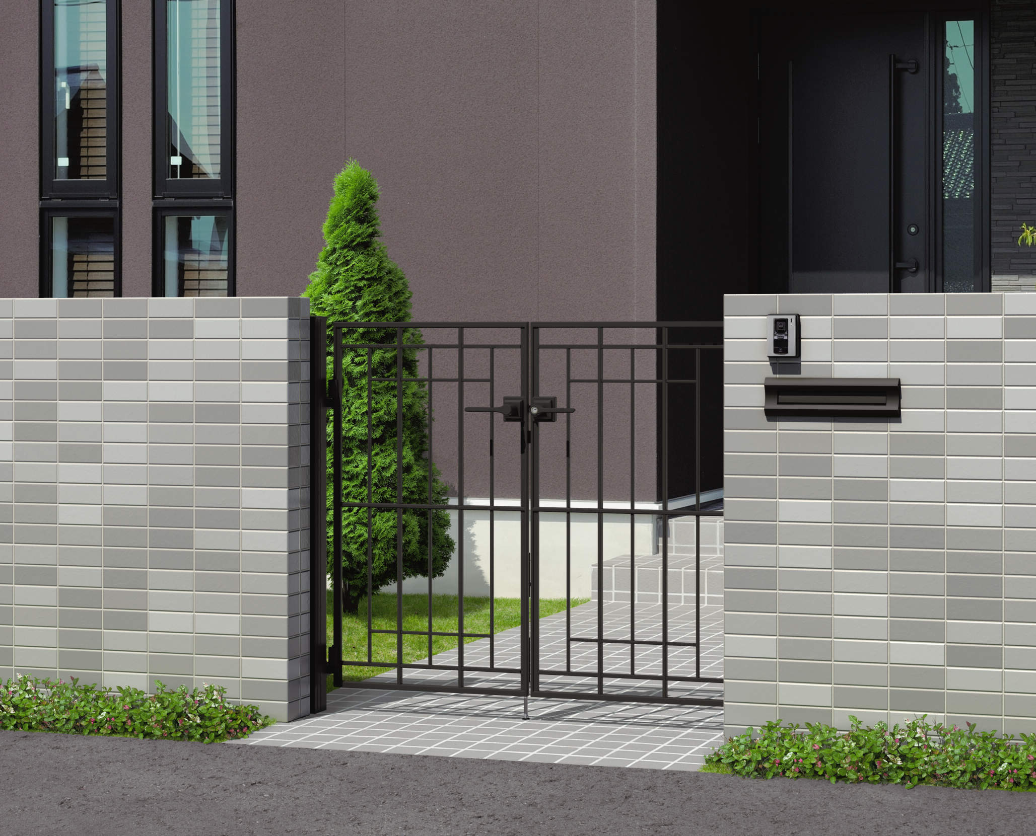 アートブラック／打掛け錠／0712　三協アルミ　門まわり　モダン　おしゃれ　エクステリア　愛知・名古屋の外構専門店パートナーホームのエクステリア　製品一覧　鋳物門扉　キャスタイル　2型|パートナーホーム