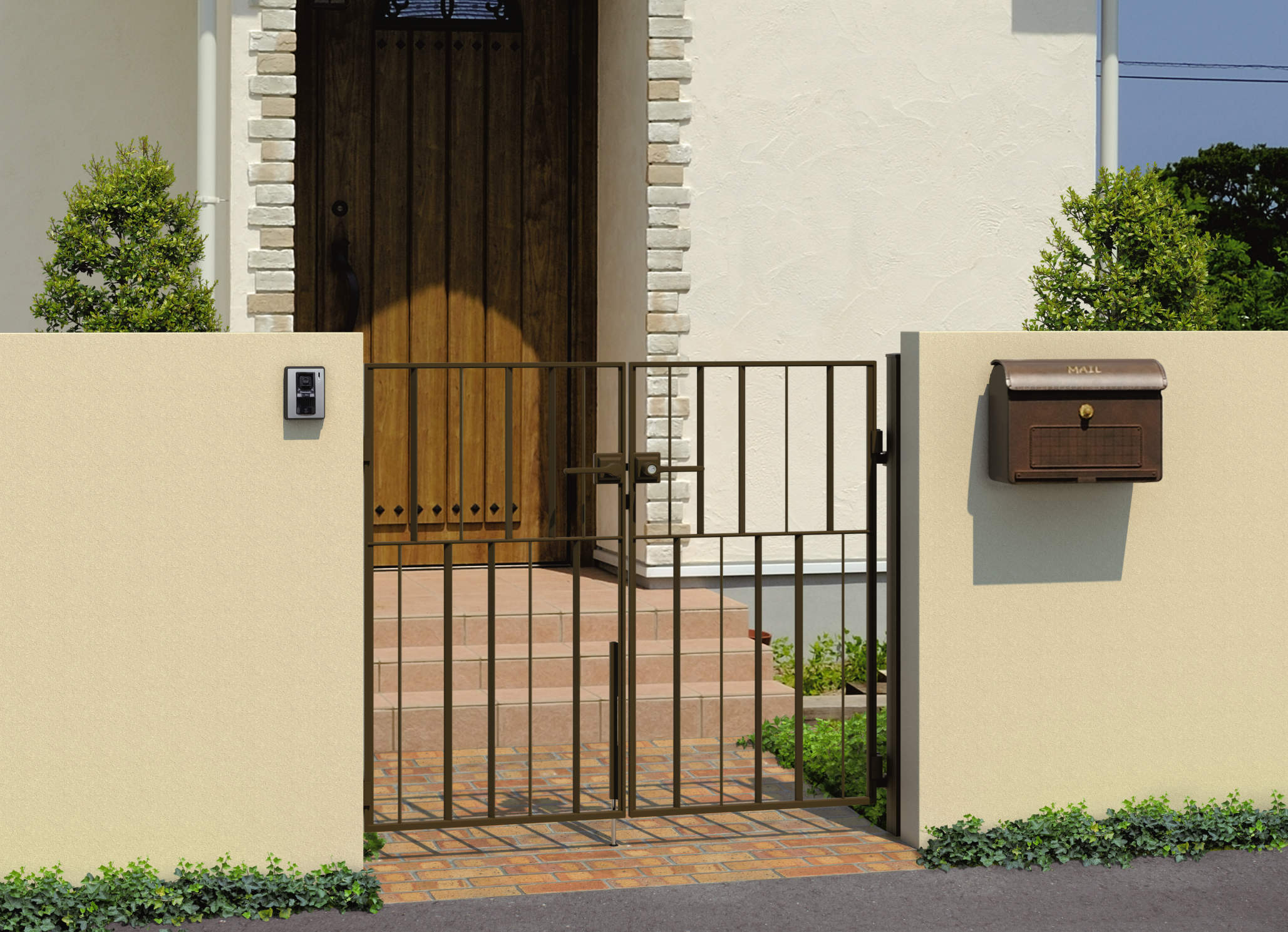 アートブラウン／打掛け錠／0712　三協アルミ　門まわり　モダン　おしゃれ　エクステリア　愛知・名古屋の外構専門店パートナーホームのエクステリア　製品一覧　鋳物門扉　キャスタイル　3型|パートナーホーム
