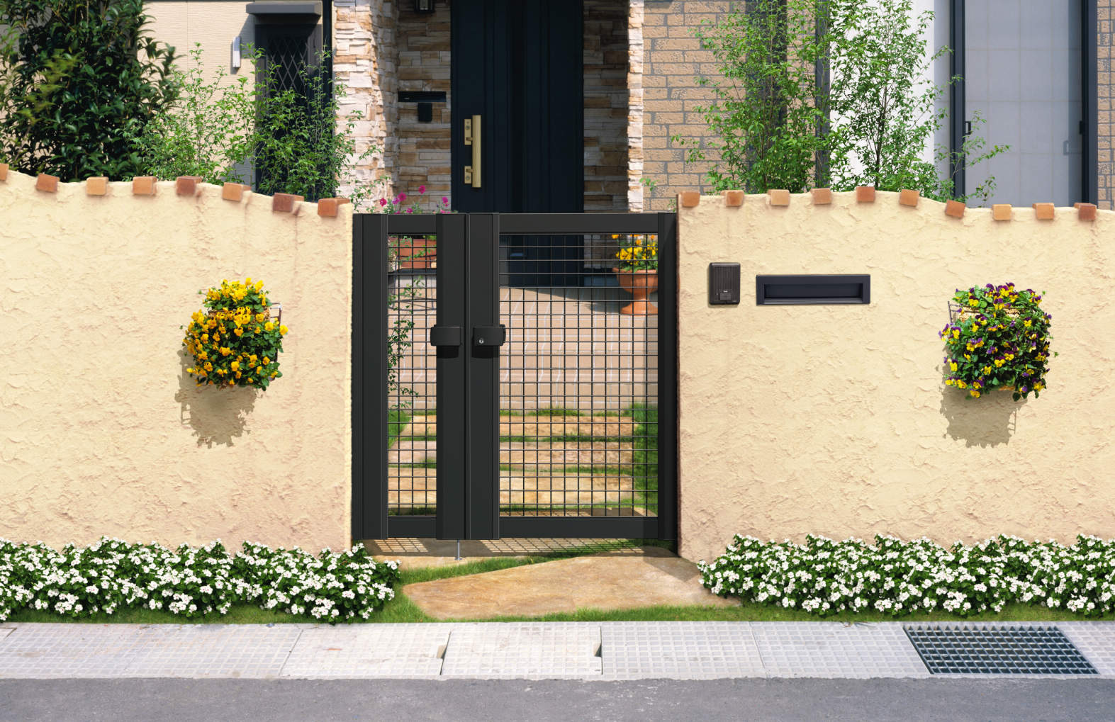 0712/すき間ガード（吊元側）/ブラック（KC）　三協アルミ　門扉　モダン　おしゃれ　エクステリア　愛知・名古屋の外構専門店パートナーホームのエクステリア　製品一覧　形材門扉　ニュータウンリード|パートナーホーム