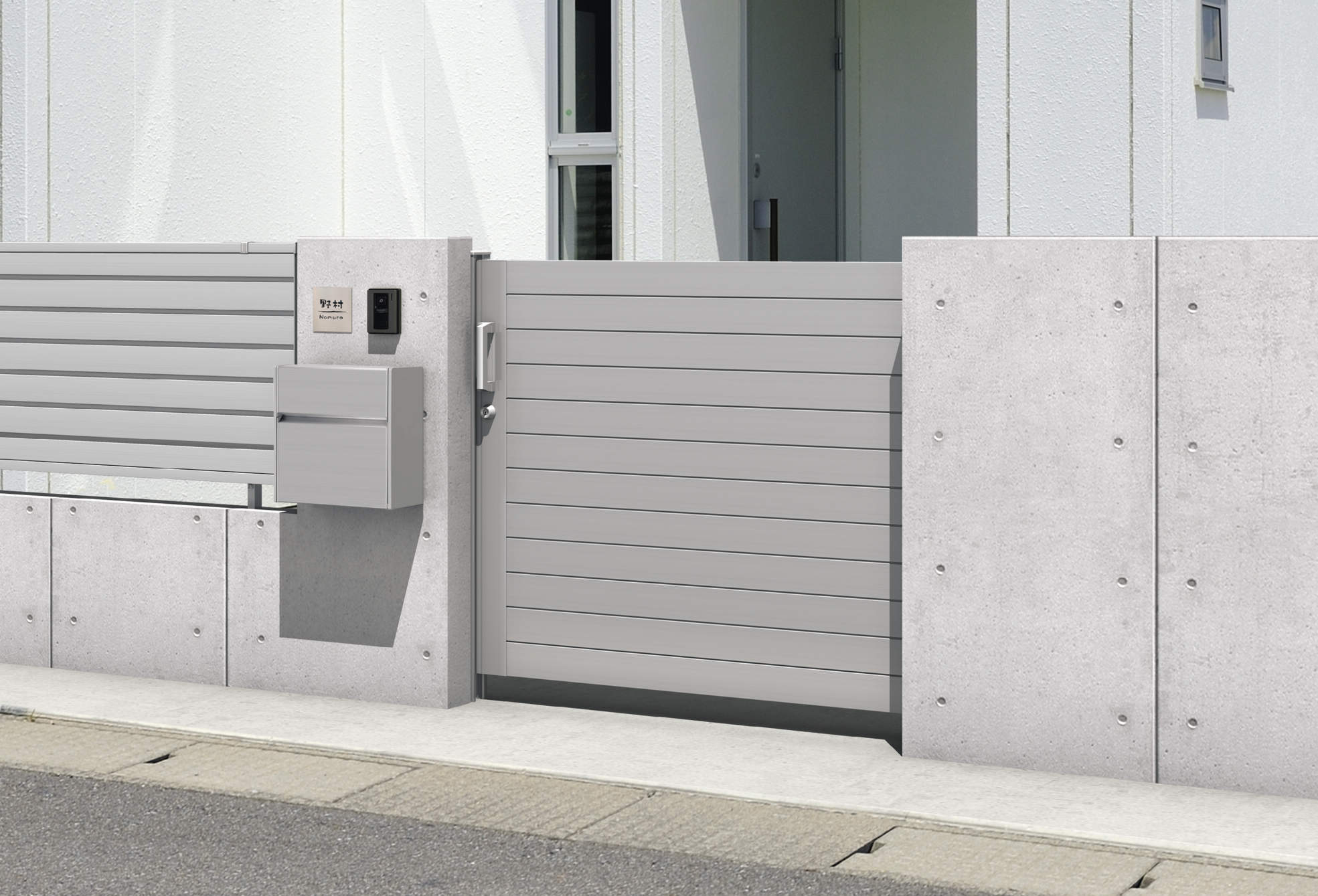 SRN-5　サンシルバー（SLC）　三協アルミ　門まわり　モダン　おしゃれ　エクステリア　愛知・名古屋の外構専門店パートナーホームのエクステリア　製品一覧　スライド門扉　レナード　|パートナーホーム