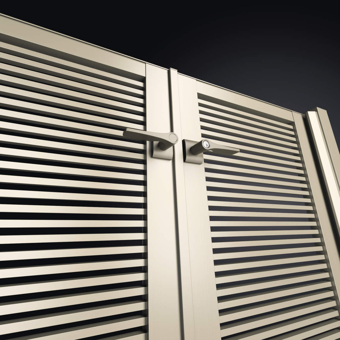 三協アルミ　門扉　モダン　おしゃれ　エクステリア　愛知・名古屋の外構専門店パートナーホームのエクステリア　製品一覧　形材門扉　レジリア　Y1型　横細格子|パートナーホーム