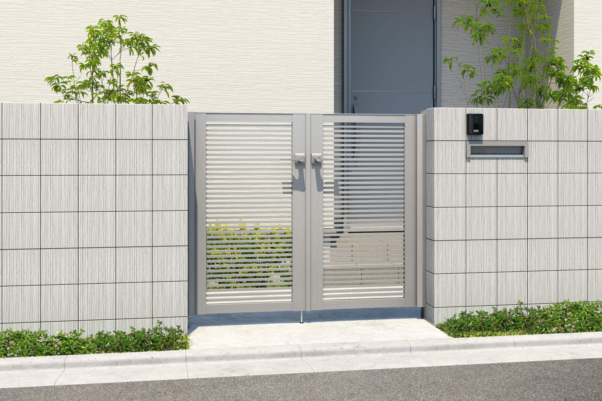 形材門扉　レジリア　Y1型　0712/すき間ガード（吊元側）/サンシルバー（SLC）　三協アルミ　門扉　モダン　おしゃれ　エクステリア　愛知・名古屋の外構専門店パートナーホームのエクステリア　製品一覧　形材門扉　レジリア　Y1型　|パートナーホーム